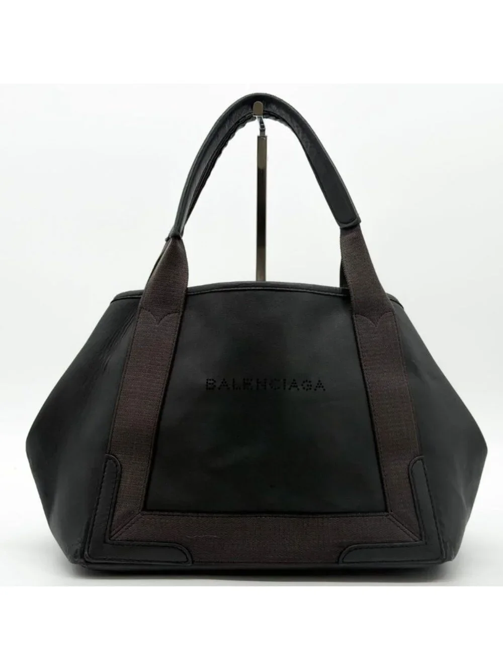 Balenciaga Navy Cabas S Leather Perforated Handbag 2-Way